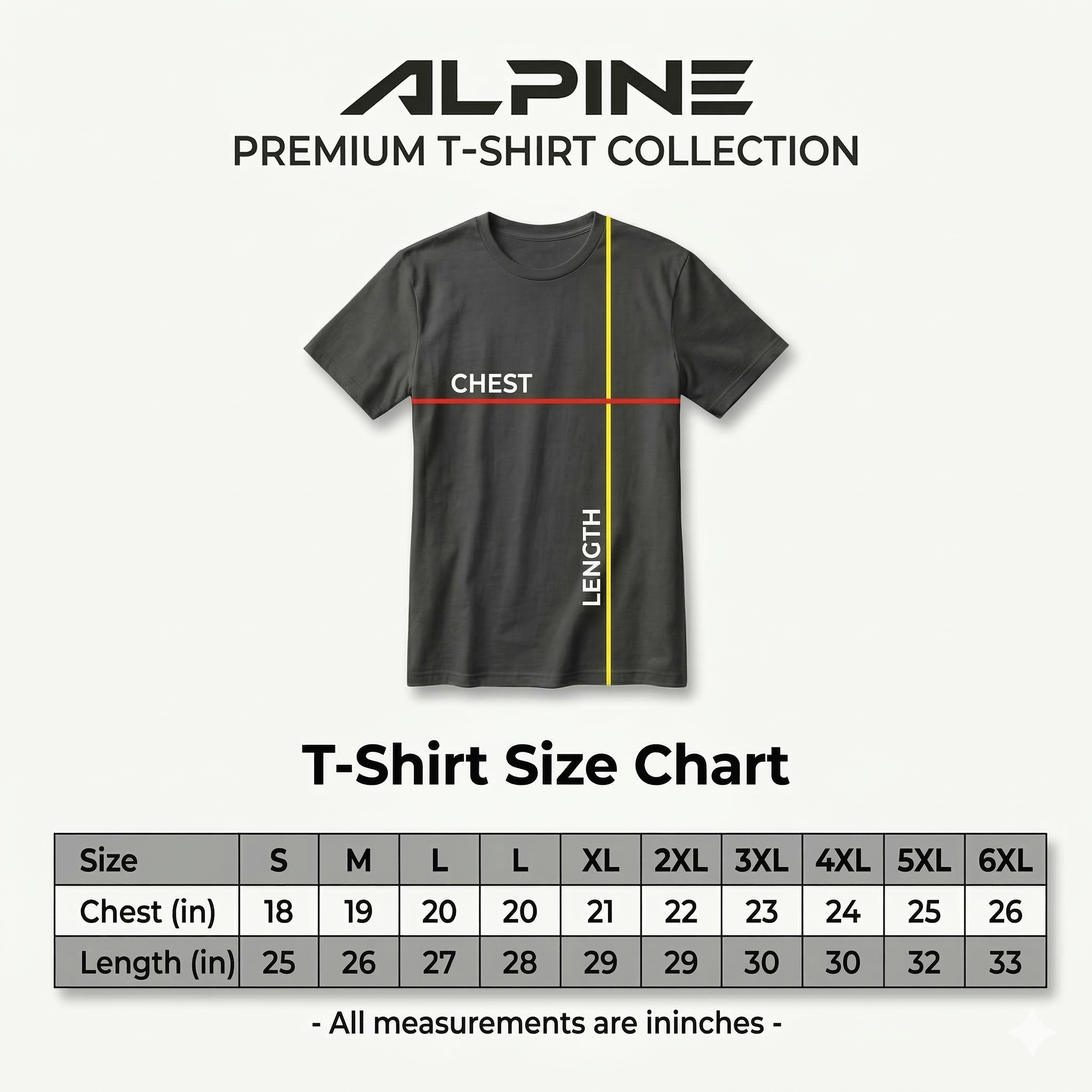 Regular t-shirt size chart